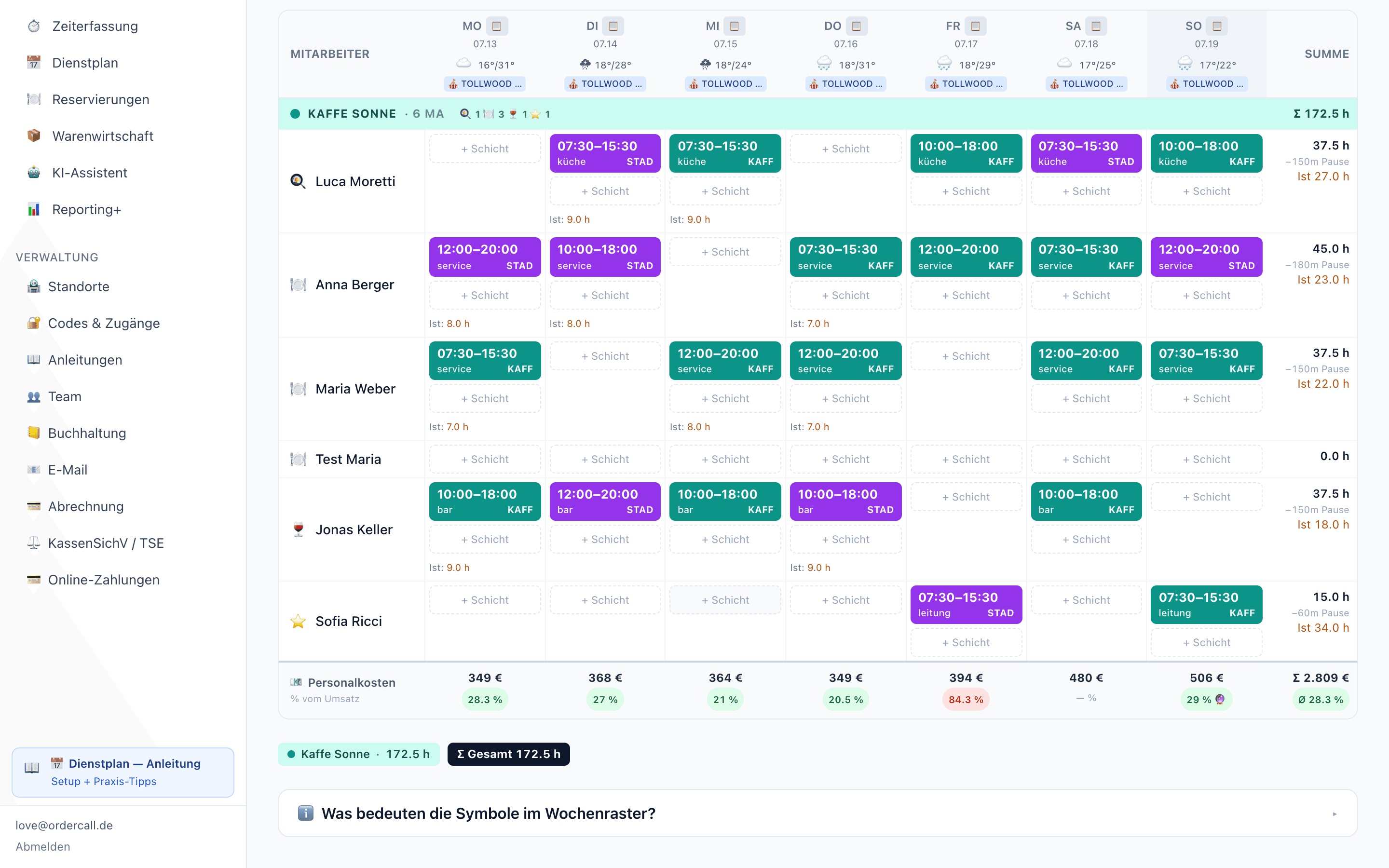 WirtOS Dienstplan — Screenshot aus der Anwendung