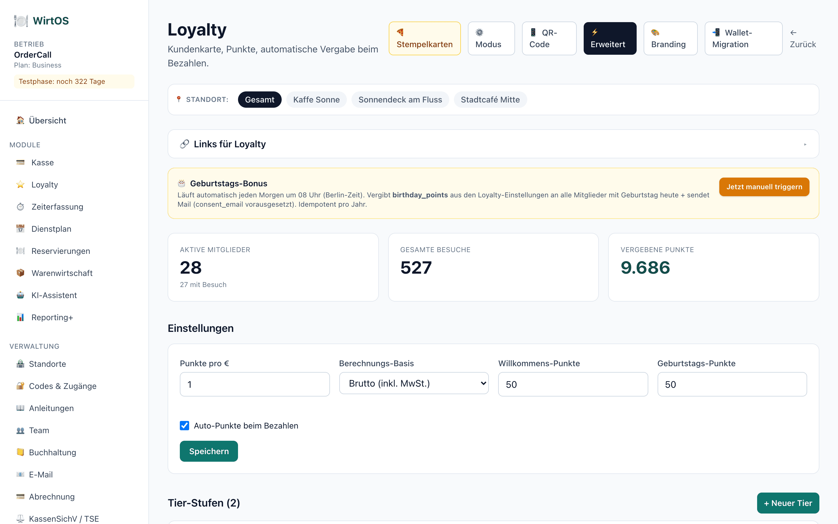 WirtOS Loyalty — Screenshot aus der Anwendung